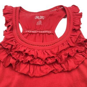 Body Central Ruffle Neck Tank Top Size Large Red Boho Hippie
